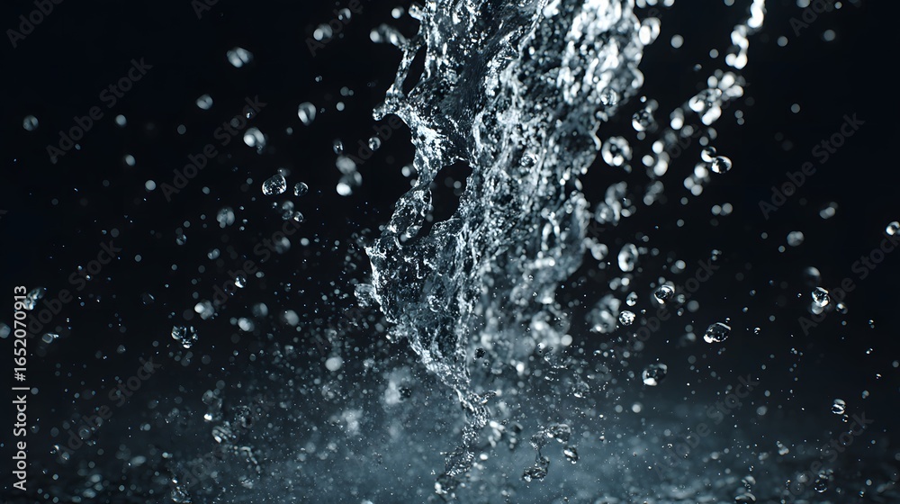 Obraz premium Dynamic Water Splash with Droplets Against Dark Background