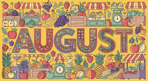 Vibrant August Fruits Display, a bounty of seasonal freshness and colors