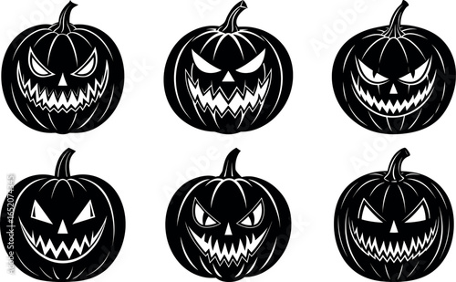 Six Spooky Black and White Halloween Jack OLantern Designs