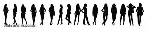 set of silhouettes of business woman standing. isolated on a transparent background. 