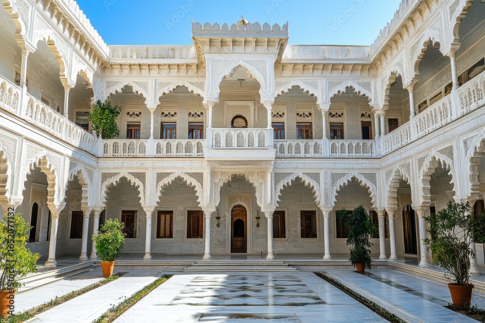 Fototapeta premium Elegant white palace with arches and columns 