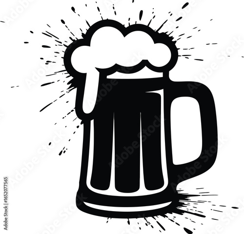 A stylized black beer mug illustration with foam and splash effects creates a bold graphic, perfect for brewery branding, pub promotions, or beverage-themed designs, offering a modern, edgy feel.
