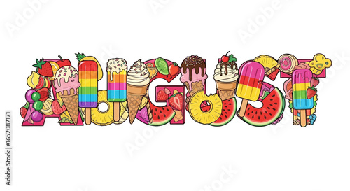 Festive 'August' Typography Design with a Summery Confectionery Theme
