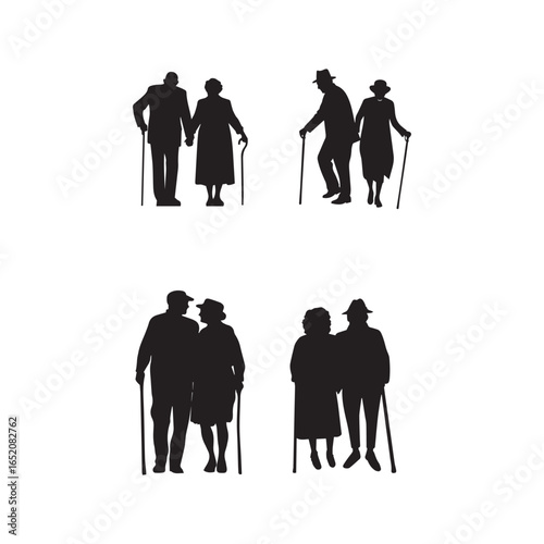 Grandparents silhouette vector set for grandparents day.