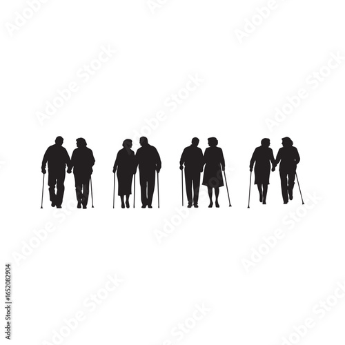  Walking  Grandparents – Grandparents Day silhouette  Illustration set