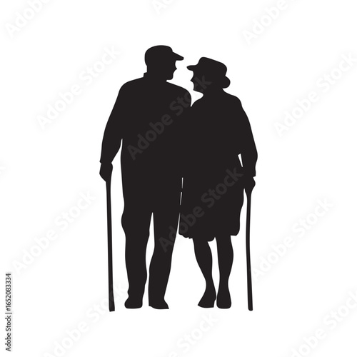 Grandparents Walking Together with Cane – Grandparents Day Vector