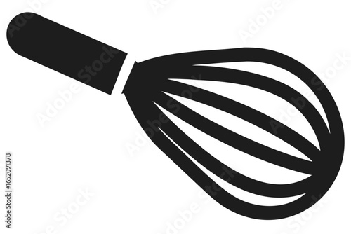 Black silhouette of a kitchen whisk lying on a black background cooking baking