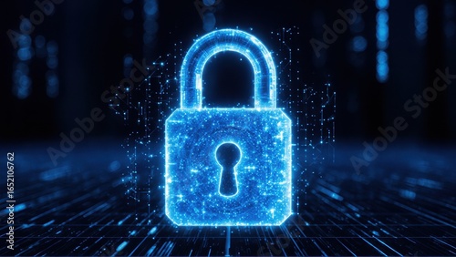 Digital glowing blue lock icon symbolizing cybersecurity data protection digital security technology concept cyber safety lock protection encryption privacy security system digital 