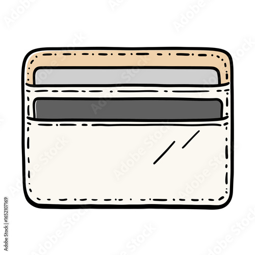 A minimalist hand-drawn card holder wallet, a simple and practical accessory for organizing credit cards, promoting a decluttered lifestyle, or for financial apps.
