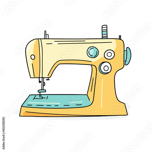 A classic retro yellow sewing machine illustration, a perfect graphic for crafting blogs, DIY fashion projects, or promoting handmade tailoring and textile arts.
