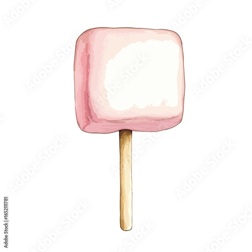 Watercolor style pink marshmallow on a stick sweet treat illustration (2)