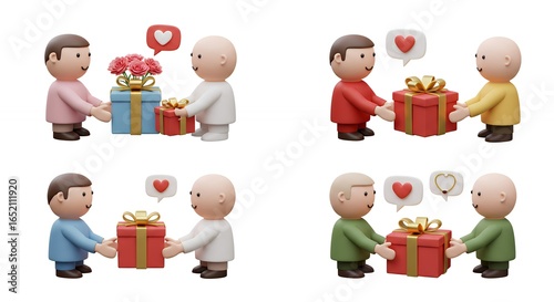 Diverse men exchanging gifts