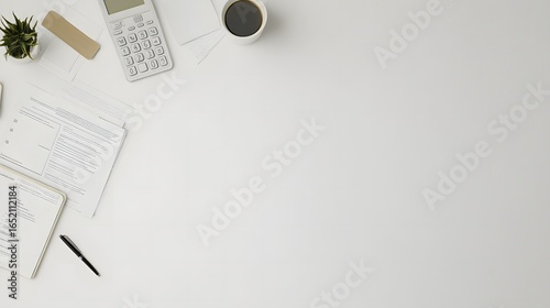 Clean Desk Setup with Office Supplies and Minimalist Aesthetic