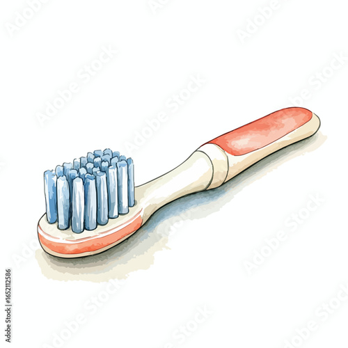 Watercolor Style Toothbrush with Blue Bristles and Coral Accents