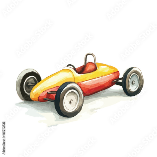 Watercolor Style Toy Race Car with Yellow and Red Gradient Paint Job
