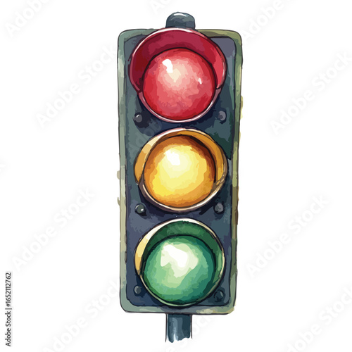 Watercolor Style Traffic Light with Red Yellow and Green Lenses