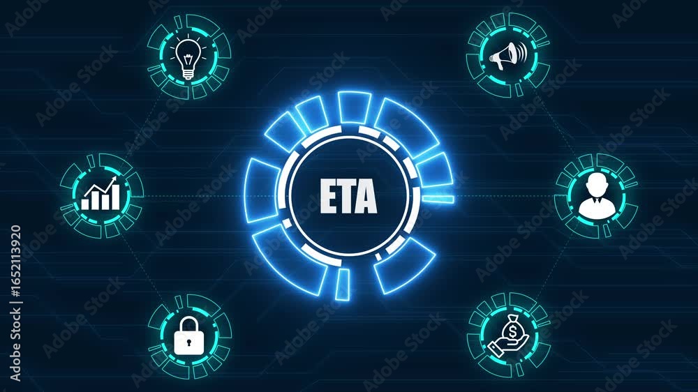 Animated blue hud element showing futuristic digital interface on black background