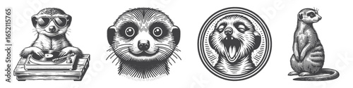 Vintage Hand-Drawn Meerkat Illustration, Sleepy Face Engraved Vector for Cute and T-Shirt Design