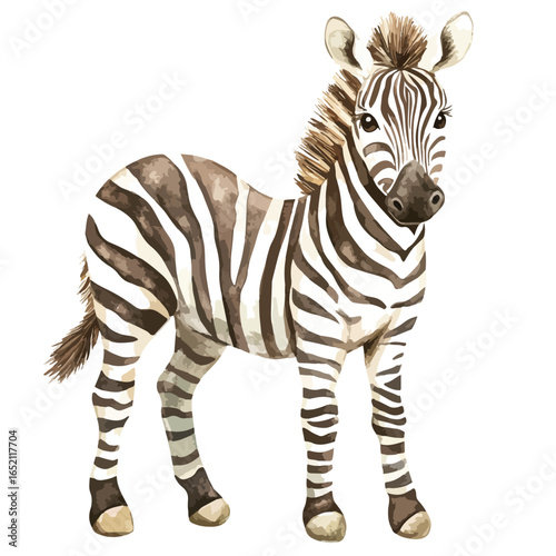 Watercolor Zebra Portrait with Striped Mane and Expressive Eyes