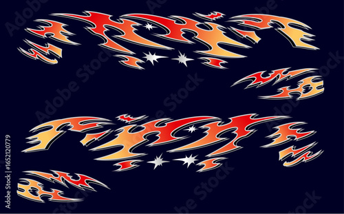 Fire and flames tribal decal for racing drift car, racing car’s livery element design