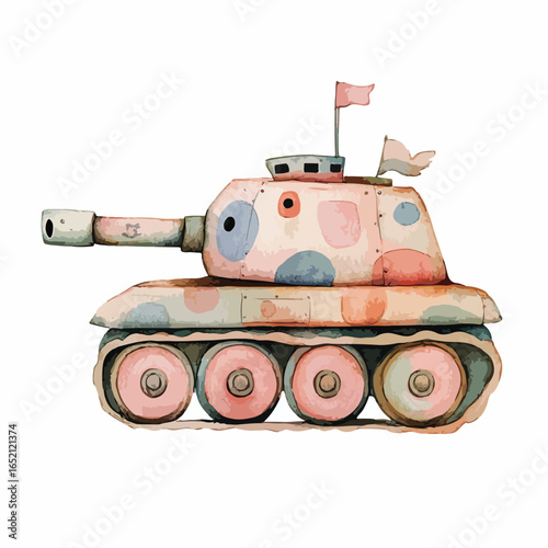 Whimsical Watercolor Tank with Pink Flags and Polka Dot Camouflage