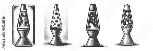 Vintage Hand-Drawn Lava Lamp Illustration, Retro Decorative Engraved Vector for Home and T-Shirt Design