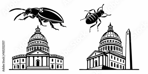 Government building and insect icons