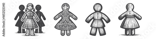 Vintage Hand-Drawn Human Doll Illustration, Classic Toy Engraved Vector for Play and T-Shirt Design