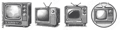Vintage Hand-Drawn Old Tube Television Illustration, Retro Electronics Engraved Vector for Home and T-Shirt Design
