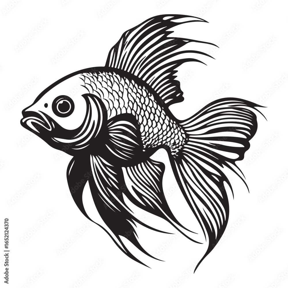 Obraz premium Fish silhouette vector art icon isolated on white, vector illustration 