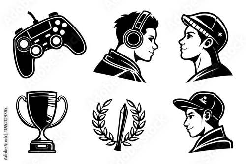 Gaming and sports icons isolated on white