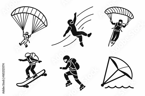Action sport icons isolated on white