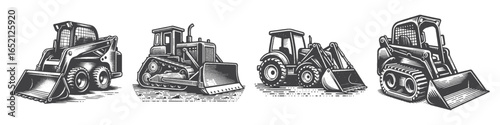 Vintage Hand-Drawn Bulldozer Illustration, Heavy Machinery Engraved Vector for Construction and T-Shirt Design