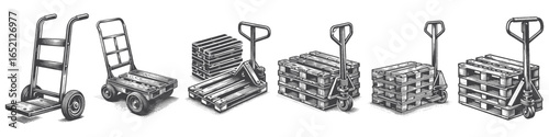 Vintage Hand-Drawn Hand Truck Illustration, Dolly Cart Engraved Vector for Transport and T-Shirt Design