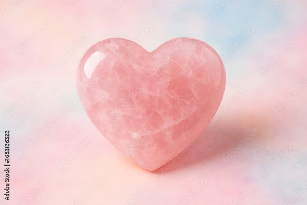 Obraz premium Rose Quartz Heart: A beautiful rose quartz heart rests gently, embodying love and serenity against a soft, pastel backdrop. Evoking emotions of peace and tranquility, the image radiates gentle energy.