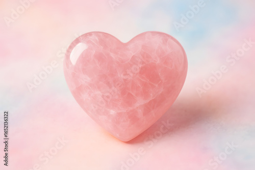 Rose Quartz Heart: A beautiful rose quartz heart rests gently, embodying love and serenity against a soft, pastel backdrop. Evoking emotions of peace and tranquility, the image radiates gentle energy.