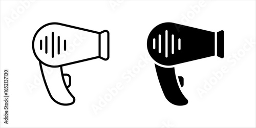 Minimalist hairdryer icon set. in a circle on a light gray background.	
