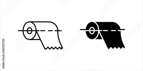Toilet paper icon set. paper roll vector illustration. Disposable hygienic tissue symbol. Soft and clean wipe sign. Sanitary towel pictogram. Household sheet. WC lavatory napkin concept isolated.	
