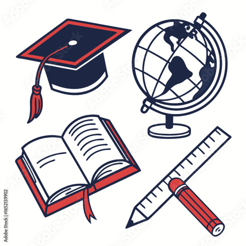Education learning study tools vector illustration for school college university and knowledge resources