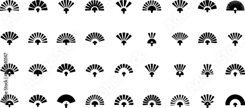 Set of 28 black semicircle fan icons vector