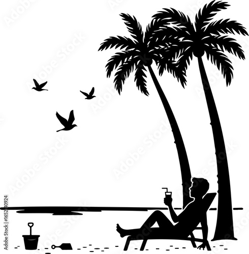 Tropical Beach Relaxation Under Palm Trees 