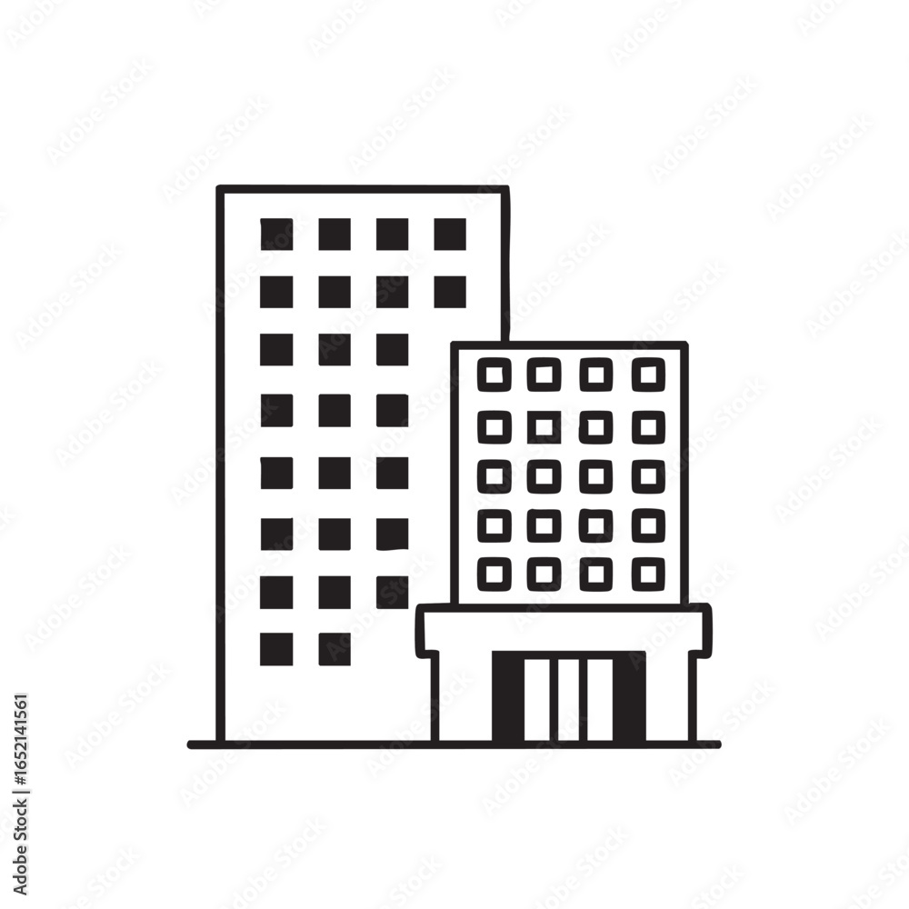 City Skyline Minimalist Icon Two Buildings with Windows Modern Urban Architecture Black and White Illustration City Skyline Minimalist Icon Two Buildings with Windows Modern Urban Architecture Black and White Illustration