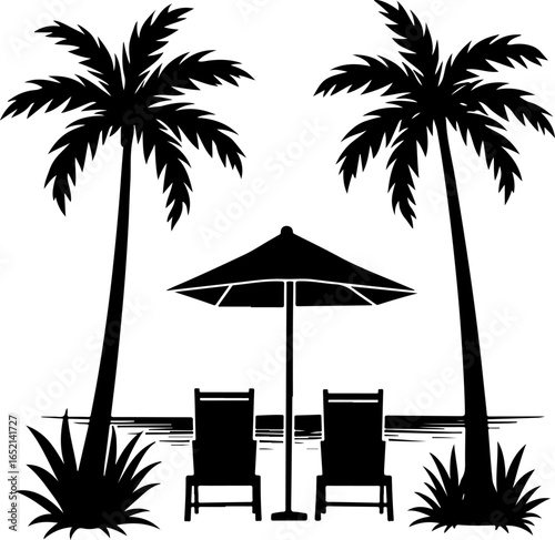 Tropical Beach Relaxation Under Palm Trees 