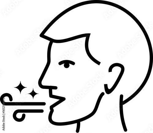 Man Exhaling Fresh Air, Clean Breath, Simple Line Art Icon, Wellness Concept, Minimalist Style, Healthcare Illustration