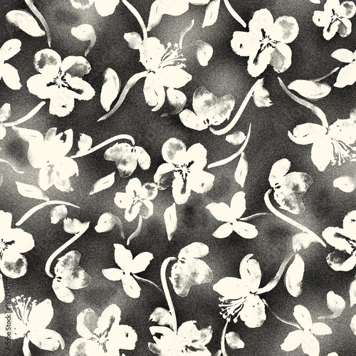  Black and white textured bold seamless floral pattern for textile and fashion 