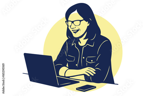 A happy business women talking in video call vector illustration.