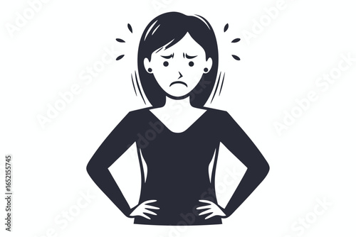 Cartoon Upset Woman with Hands on Hips on White Background