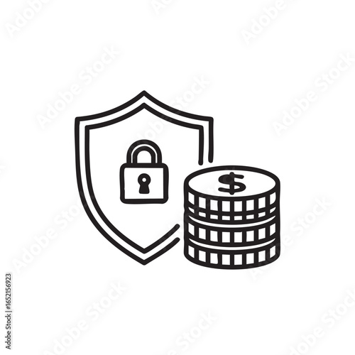 Financial Security and Investment Protection Shield and Coins for Finance and Business Safety Concept