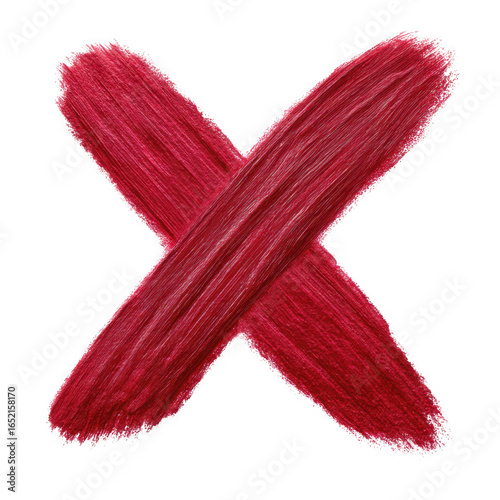 Red x mark brush stroke isolated on transparent background