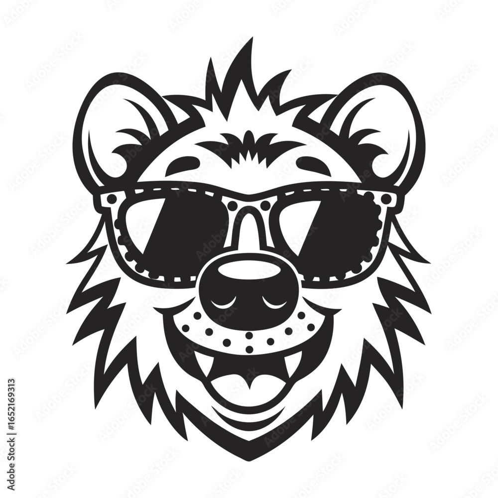 Obraz premium Hyena Head with Sunglasses and Smiling on White Background, Isolated
